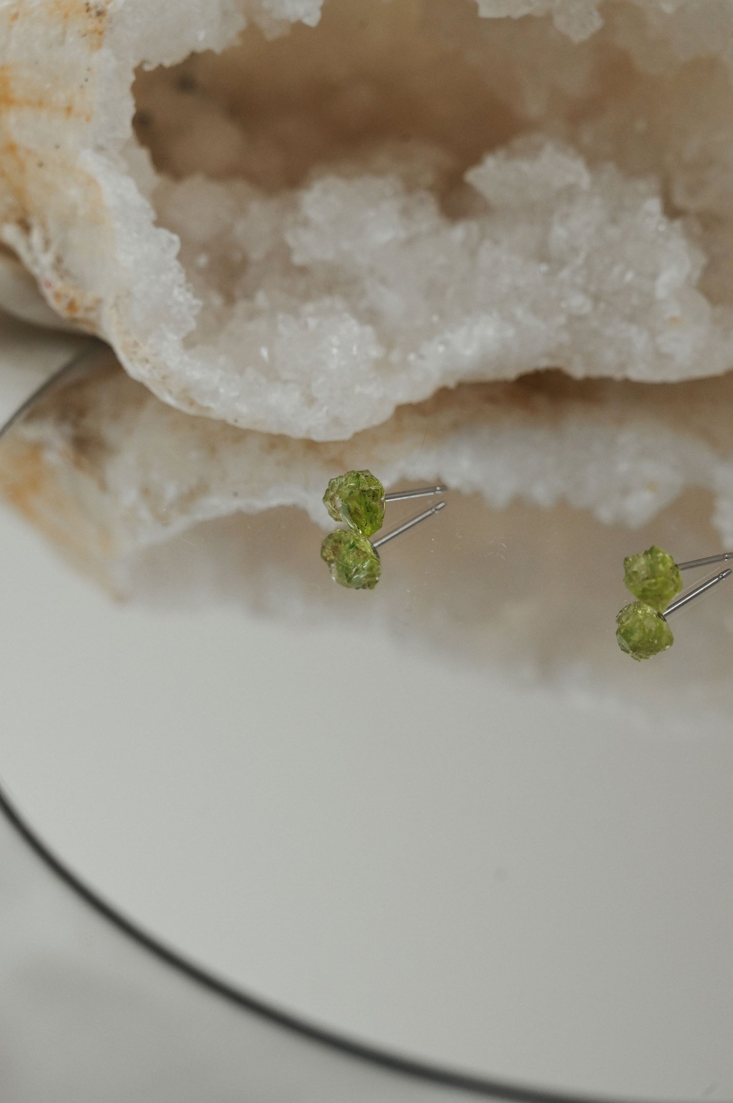 Raw Peridot Studs