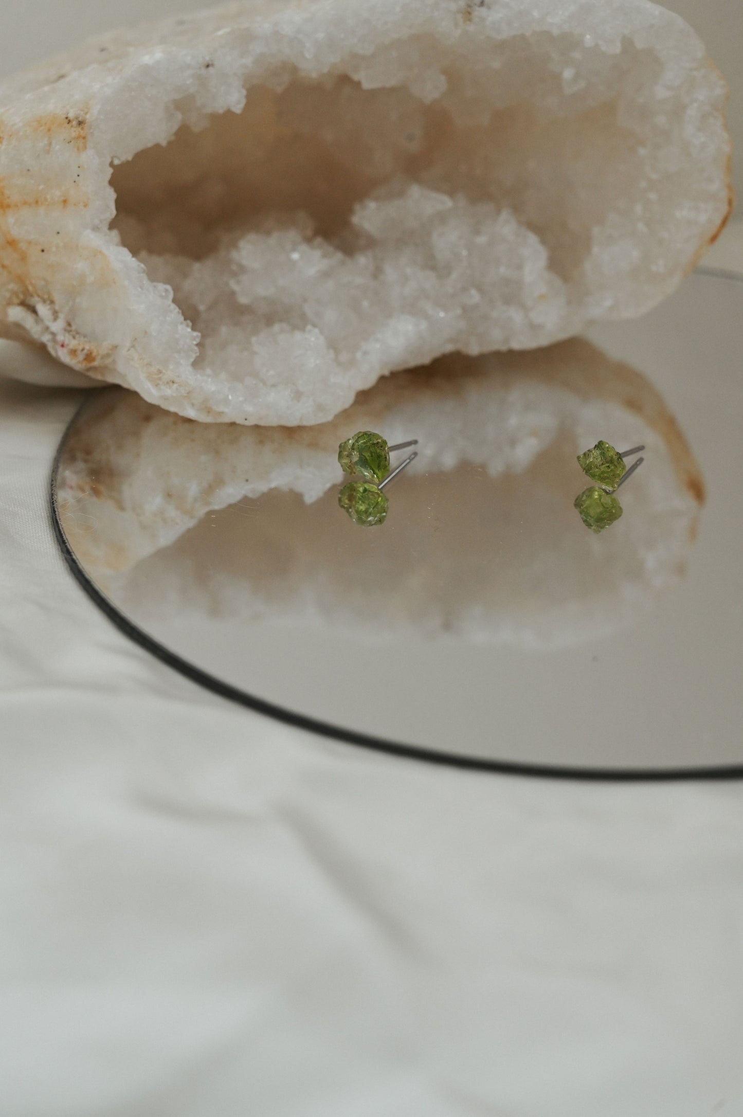 Raw Peridot Studs