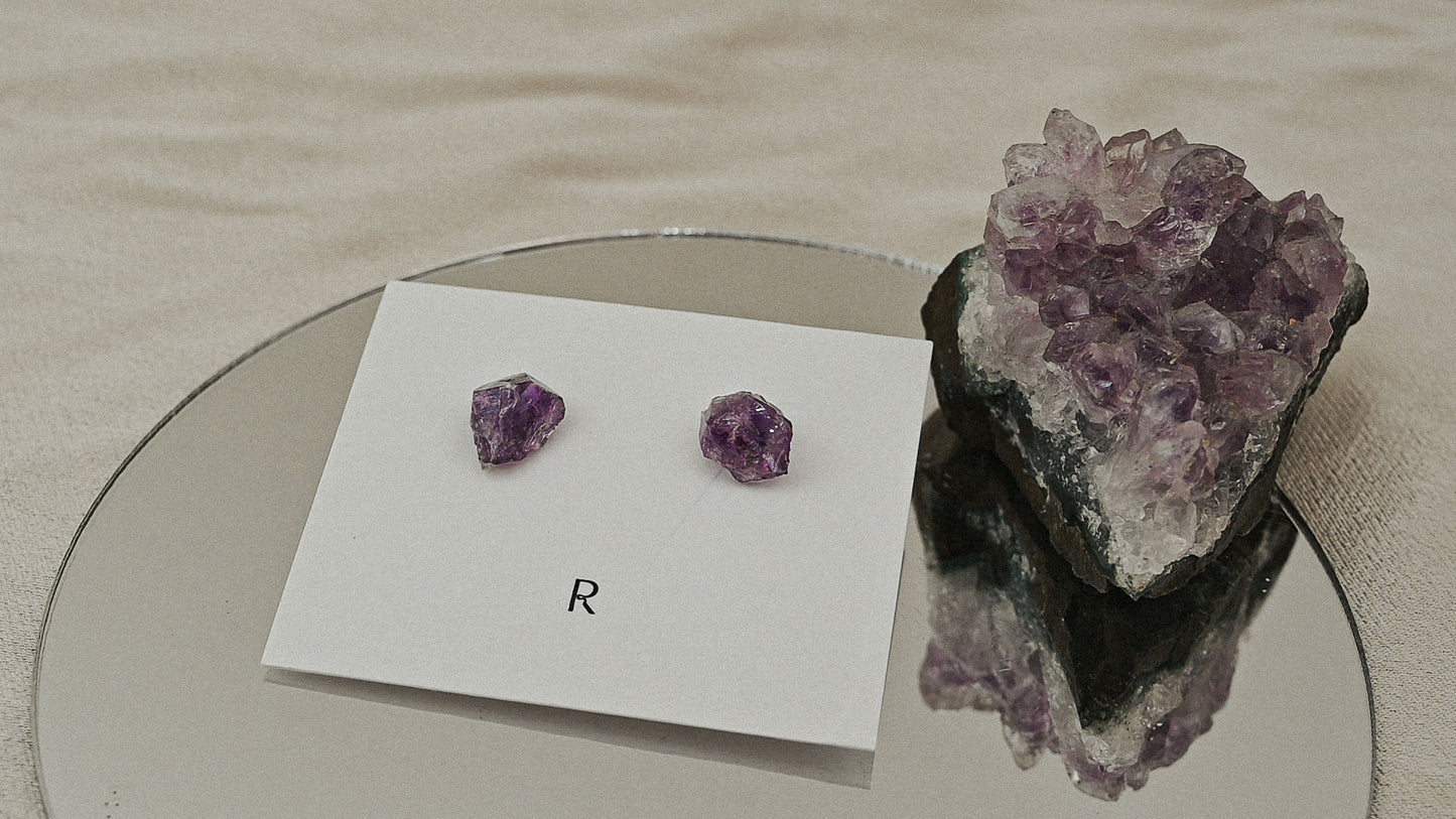 Raw Amethyst Studs