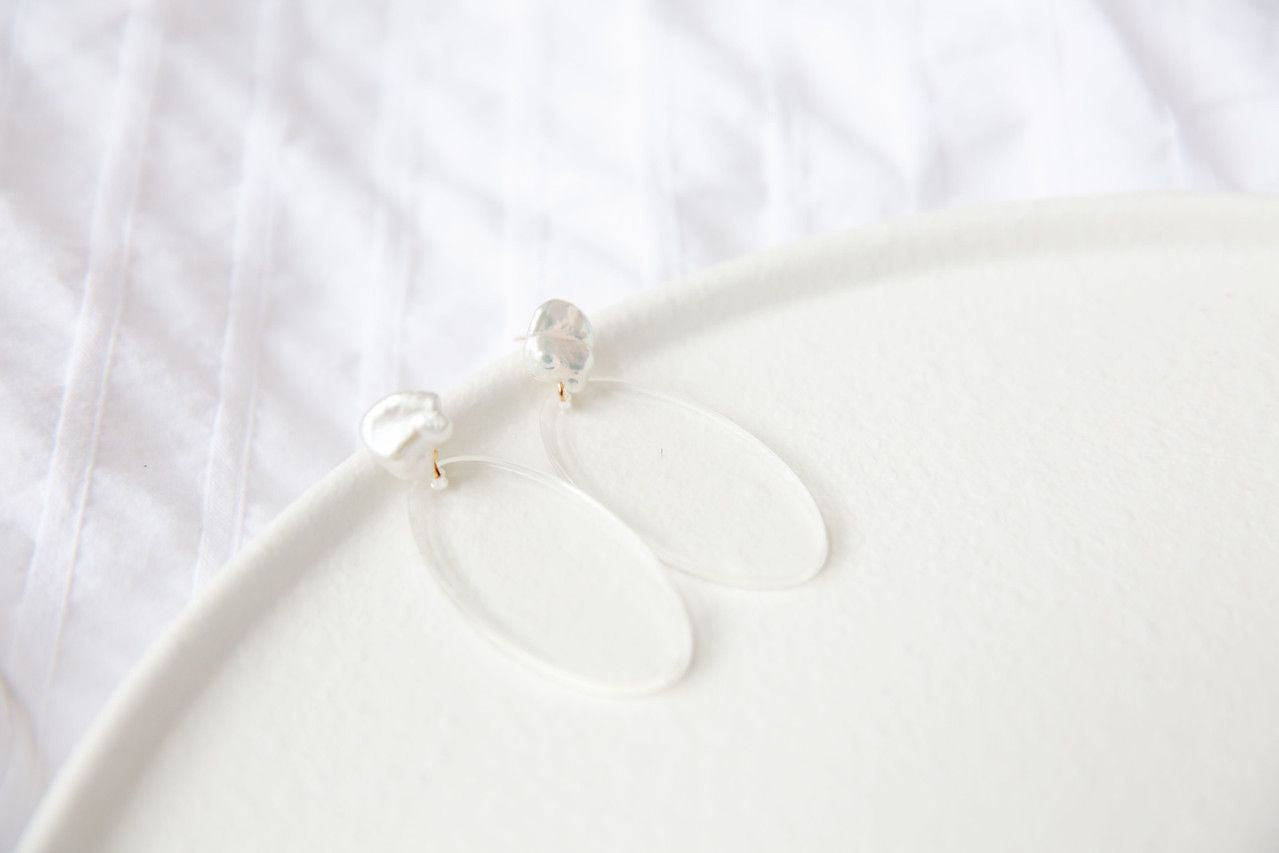 Pearl Oval Drop Earrings