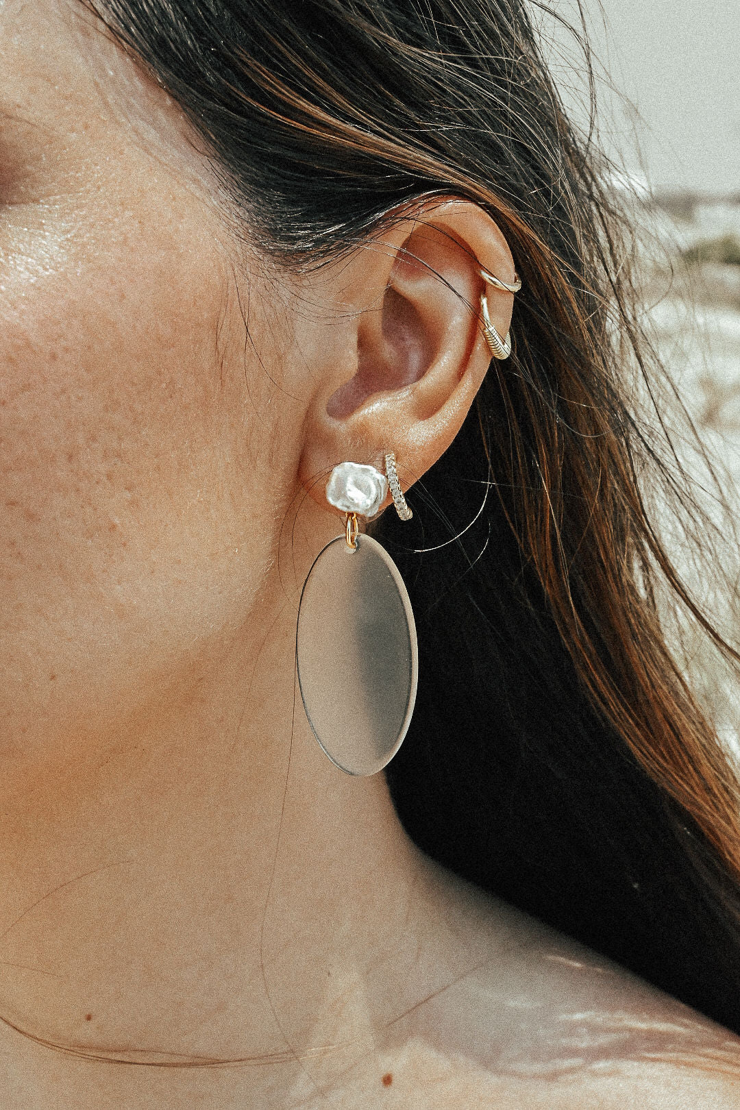 Pearl Oval Drop Earrings