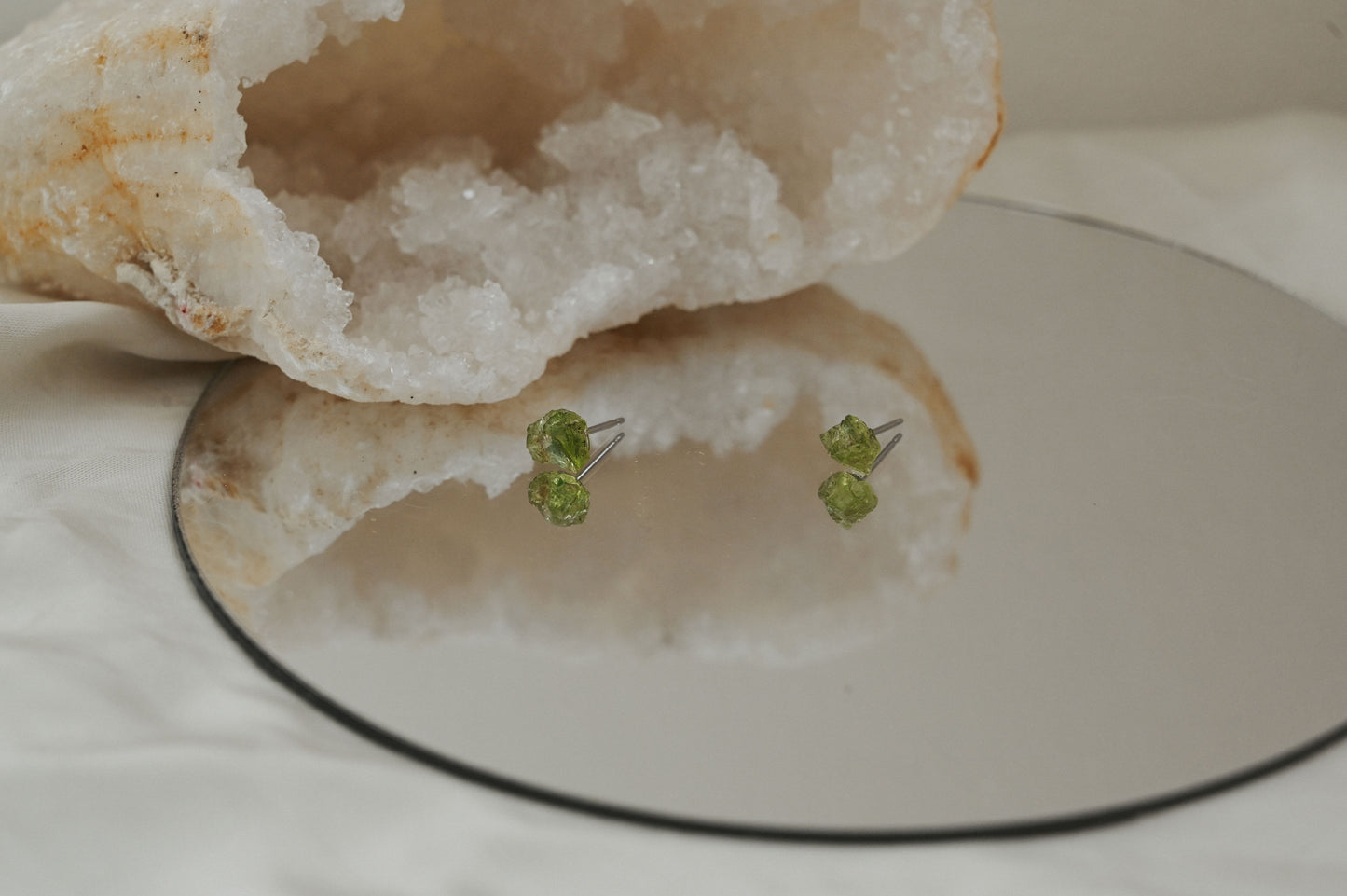 Raw Peridot Studs