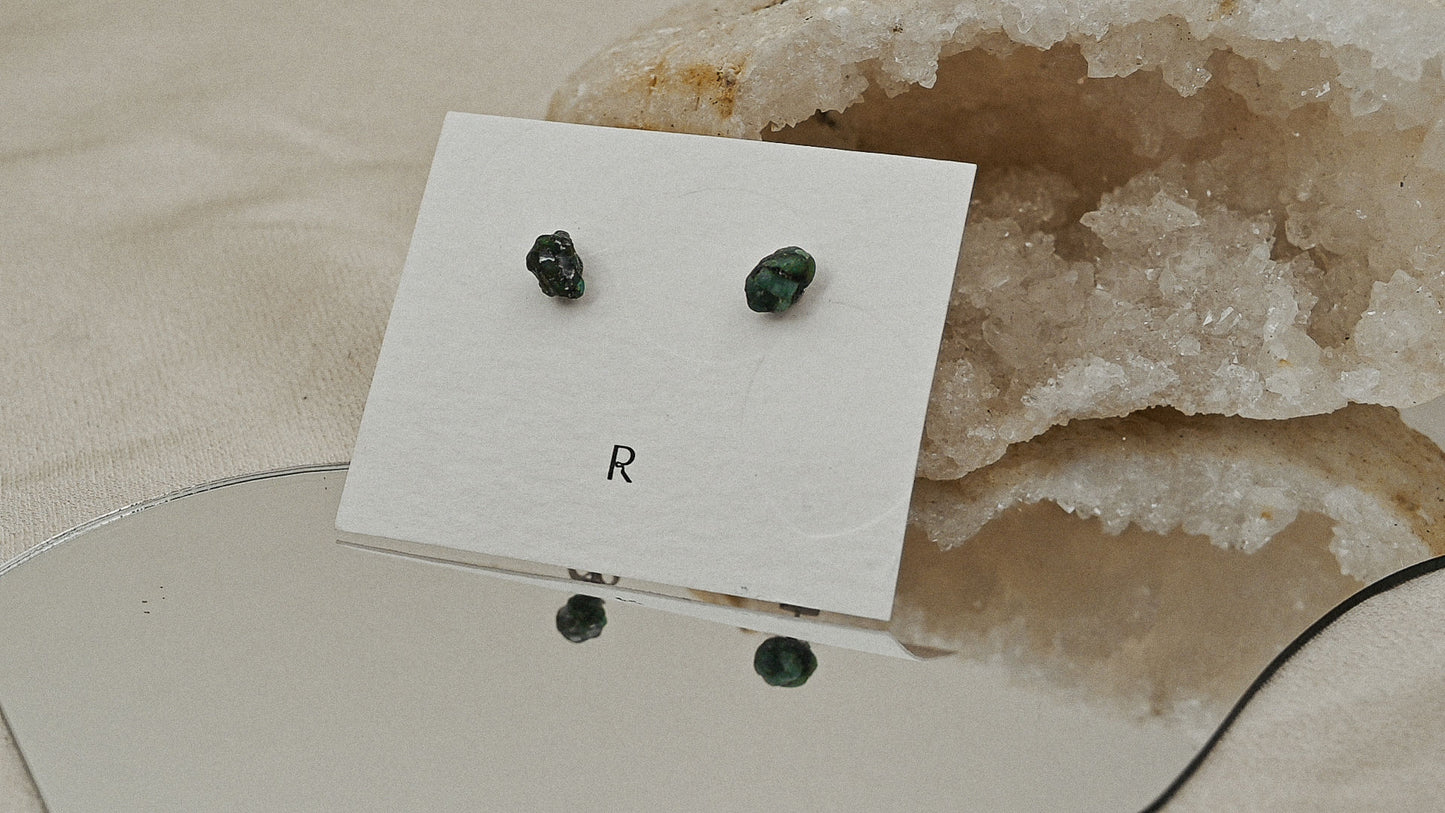 Raw Emerald Studs