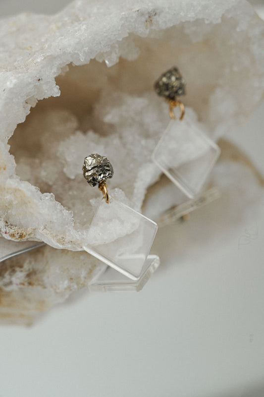 Pyrite Diamond Drop Earrings