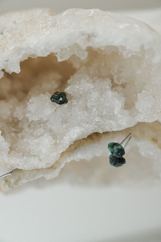 Raw Emerald Studs